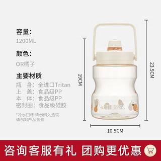 膳魔师（THERMOS）朱一龙同款水果系列保温杯Tritan塑料水壶便携运动水杯露营随行杯 多多桶-橘子