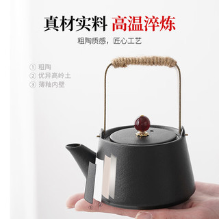 祥业  陶瓷茶壶泡茶家用提梁小茶壶单壶茶水分离日式过滤功夫茶壶 绿陶忆心提梁壶