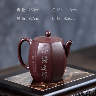 两笔宜兴紫砂壶潘晔手工茶壶家用原矿紫泥刻绘八方 250cc