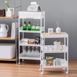 爽居厨房置物架落地多层塑料收纳架小推车带滑轮卫生间浴室书房储物架 二层