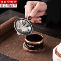 古德窑创意高档不锈钢茶漏茶滤公道杯茶叶过滤网茶托茶隔泡茶滤茶器 高档-黑檀木底不锈钢茶漏组