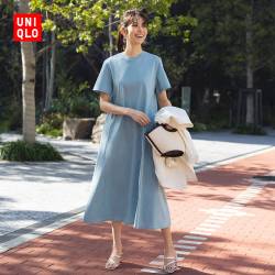 优衣库 女装 丝光棉A字型连衣裙(短袖 附口袋) 458115