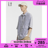 izzue 伊苏 it izzue男装短袖衬衫夏季潮流个性休闲宽松条纹拼接上衣8321U1G