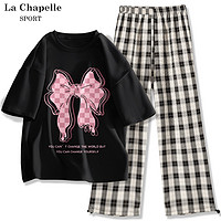 抖音超值购：La Chapelle 夏季运动套装女2023新款初中学生短袖t恤阔腿裤两件套夏