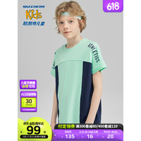 Skechers斯凯奇儿童短袖T恤速干科技运动服2023新款男女童衣服P223K038 丝兰色/011N 150