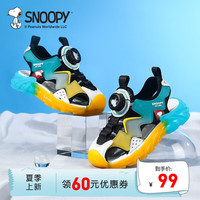 SNOOPY史努比童鞋男童运动凉鞋包头新款夏季旋纽扣鞋儿童沙滩鞋防滑 黑蓝黄 36码内长约228mm