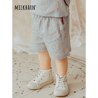 Milkbarn2023新款儿童五分裤 男童女童夏季纯棉短裤裤婴儿休闲裤中小童装 蓝灰色小兔兔 110cm