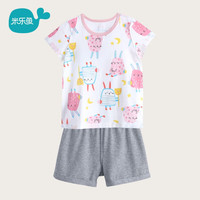 米乐鱼 儿童夏季无感套装短袖儿童家居服男女童宝宝夏季薄款空调服 魔法兔 100