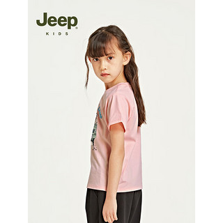 Jeep童装女童t恤2023夏季新款儿童短袖纯棉透气中大童圆领上衣 沙漠粉 110cm