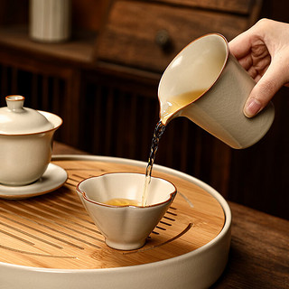 瓷牌茗茶具（cipaiming teaset）汝窑茶杯会客送礼高端品茗杯蝉翼开片喝茶杯主人杯单个 米黄汝窑《普洱杯》