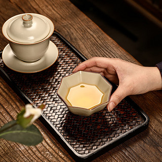 瓷牌茗茶具（cipaiming teaset）汝窑茶杯会客送礼高端品茗杯蝉翼开片喝茶杯主人杯单个 米黄汝窑《普洱杯》