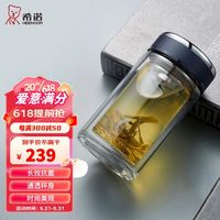 希诺(HEENOOR)抗菌双层玻璃男女士花茶杯带过滤网便携水杯 XN-1955 藏蓝 295ml