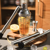 舍里手打柠檬茶工具雪克杯酒吧调酒壶摇酒壶鸡尾酒盎司杯冰夹调酒工具 玻璃调酒器两件套 详见图二