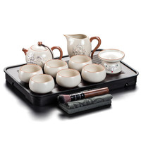 康乐品(KANGLEPIN)镶银饰汝窑茶具套装盖碗茶壶轻奢功夫茶具高档家用陶瓷茶壶茶杯 千川黑+镶银米黄西施壶9头+配件