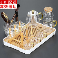 正扬玻璃功夫茶具小套装家用茶杯简约透明泡茶器办公室会客喝茶盘整套 8头钻纹壶长琴白金套装+架茶道罐