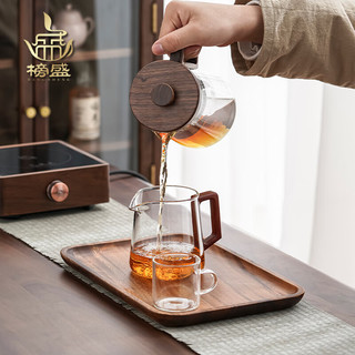 榜盛胡桃木泡茶壶茶具家用茶水分离玻璃办公室泡茶神器高档飘逸杯 君子茶壶大（800ml）