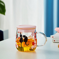 美斯尼玻璃杯茶水分离杯泡茶变色茶杯耐热水杯猫咪女生高颜值可爱杯子 樱花杯 480ML
