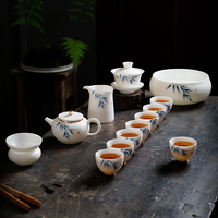 聚均阁景德镇羊脂玉白瓷功夫茶具茶杯套装家用办公高档青花泡茶盖碗茶壶 白瓷金相茶具套装