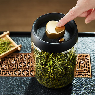 美斯尼真空抽气茶叶罐玻璃储存罐透明收纳绿茶盒防潮密封咖啡保存罐 黑色1200ml大号