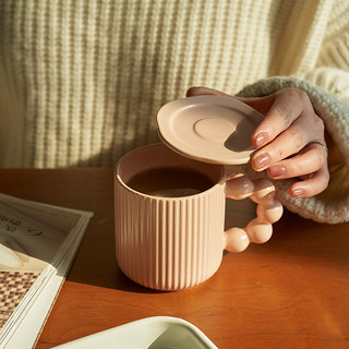 肆月 大容量带盖拿铁杯下午茶咖啡杯小众陶瓷高颜值杯子宿舍水杯