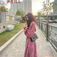 伊奇羽儿 RZ女装22年秋冬连衣裙女韩版宽松显瘦法式赫本风碎花连衣裙新款洛丽塔小香风冬裙衣服女裙子女旗袍中国风 红色 L