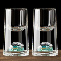 Luxury Flowers高档轻奢竖纹白酒杯套装手工刻面蓝山烈酒杯带刻度二两分酒器家用 竖纹10ml绿松石白酒杯2支