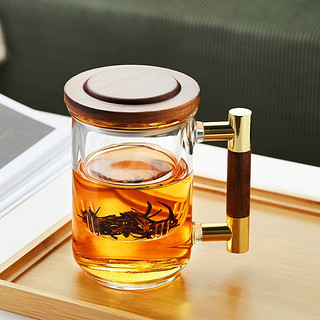 美斯尼玻璃茶杯茶水分离杯加厚耐热泡茶杯办公家用喝茶杯 梵音杯  透明 430ml