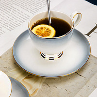 红牡丹骨瓷咖啡杯碟轻奢金边陶瓷咖啡杯下午茶杯家用欧式咖啡具套装带碟 渐变灰德式咖啡杯碟1套