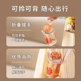 RELEA 物生物 大肚杯大容量塑料杯水杯女可爱儿童学生运动水壶吸管杯子 桃恋粉1000ml