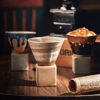 朗特乐（Le Bronte）创意咖啡杯子日式复古粗陶浓缩拿铁拉花杯带底座陶瓷茶杯马克杯带 素白