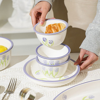 TINY HOME郁金香碗碟套装家用2023新款陶瓷餐具饭碗面碗好看的盘子 3.5英寸圆边味碟