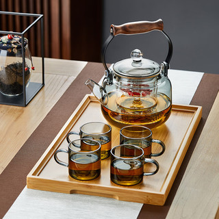 绿昌明 耐热玻璃蒸煮一体茶壶木把提梁壶防烫泡茶烧水壶茶道功夫茶具 墨色星点提梁壶 900ml
