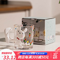 瓷牌茗茶具（cipaiming teaset）创意大脚茶杯马克杯家用新颖萌兔玻璃杯喝水水杯咖啡杯 萌兔（大脚杯）-白