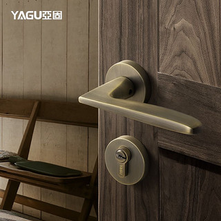 YAGU 亚固 门锁室内房间门锁三件套实木卧室静音磁吸美式分体青古铜门锁