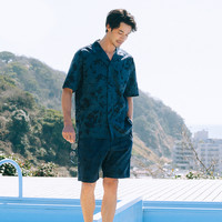 优衣库男装莫代尔棉混纺印花开领衬衫(古巴领短袖休闲衬衣)458066 54 绿色 180/108B/XL