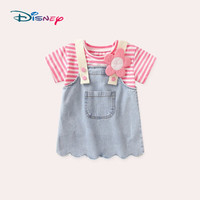 迪士尼(Disney)女童夏装连衣裙2023新款洋气儿童牛仔公主裙子宝宝背带裙套装夏季 蓝色 120cm