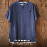 马登 MADEN工装 日系复古植物蓝染短袖t恤圆领半袖纯棉亨利衫体恤男夏