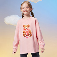 女童长袖t恤春装儿童可爱小熊图案中大童套头打底衫 140 粉色