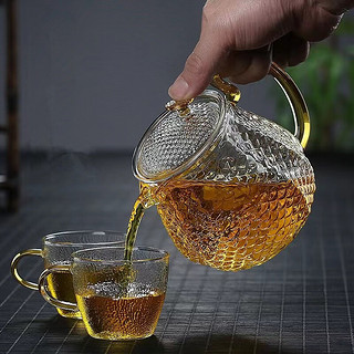宣室堂泡茶壶玻璃茶具套装煮茶器茶水杯子耐热锤纹过滤网加厚带把手茶壶 2只120毫升龙香杯