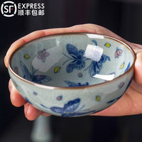 红英陶瓷景德镇老陶泥蝶恋花普洱杯大号主人杯陶瓷功夫茶杯个人品茗杯礼品