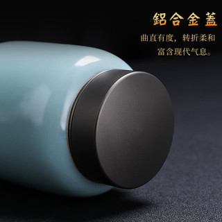 寻汝汝窑茶具高档茶叶罐陶瓷铝合金盖茶罐茶叶罐储茶罐旅行密封茶叶盒 天青茶叶罐-直身