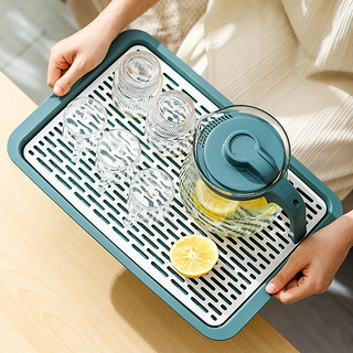 忆壶茶   托盘茶盘沥水盘茶杯盘家用厨房长方形双层滤水盘塑料多功能创意茶几水果盘