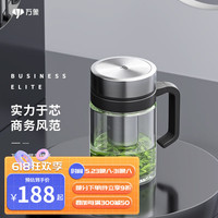 WANXIANG 万象 玻璃手柄水杯单层商务办公男士玻璃杯大容量泡茶杯带过滤网简盒装 U219-钛银色-480ml