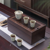 汉唐(hantang)旅行茶盘黑紫檀实木茶托便携套装小型收纳一体茶台储水式功夫茶具 黑紫檀 旅行茶盘C(无瓷器)