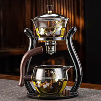 介屋玻璃功夫茶具套装家用轻奢高档茶杯茶壶办公室全自动懒人泡茶神器 桃柳懒人茶具(烟灰) #3