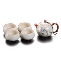 康乐品(KANGLEPIN)镶银饰汝窑茶具套装盖碗茶壶轻奢功夫茶具高档家用陶瓷茶壶茶杯 镶银饰米黄西施壶四杯