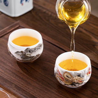 鑫璟仁高档羊脂玉瓷手工描金单杯主人杯品茗杯子家用功夫茶杯送礼盒 福乐吉祥