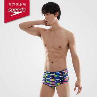 Speedo/速比涛 Eco环保系列炫彩印花高弹抗氯防晒男子三角泳裤 白色/蓝色 38