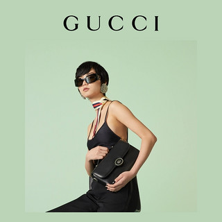 GUCCI 古驰 Petite GG系列 女士牛皮革单肩包 739721AABSG 黑色 小号