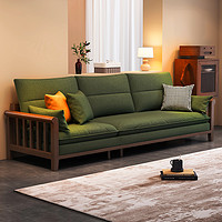 客家木匠 日式布艺沙发小户型三四人位木沙发木质客厅家用直排中式实木沙发